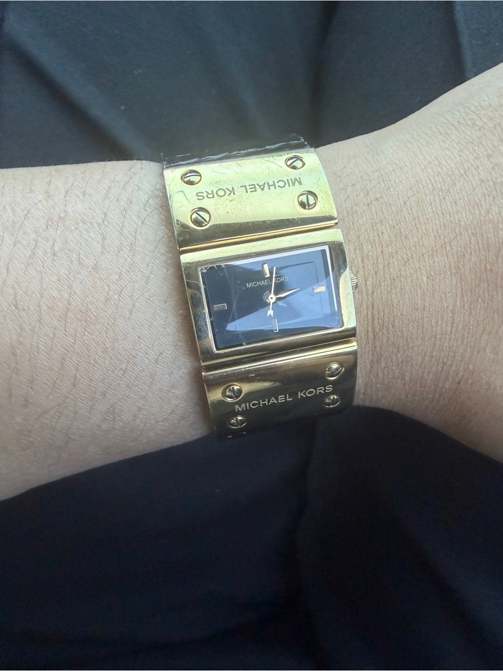 Michael Kors Gold-tone Cuff Watch with Black Dial